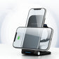 folding wireless phone charger stand displaying dual phones charging simultaneously with fast charge indicator.