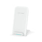 Folding wireless phone charger stand in white, featuring fast charge capability and sleek design.